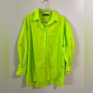 Zara fluorescent button up poplin shirt